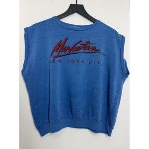 Vintage Manhattan New York Sleeveless Blue Sweatshirt Women’s Large